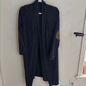 Women's Black Cardigan with Brown Elbow Patches